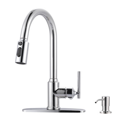 15.3 In. Single Handle 360° Pull Down Sprayer Kitchen Faucet With Soap Dispenser In Brushed Nickel