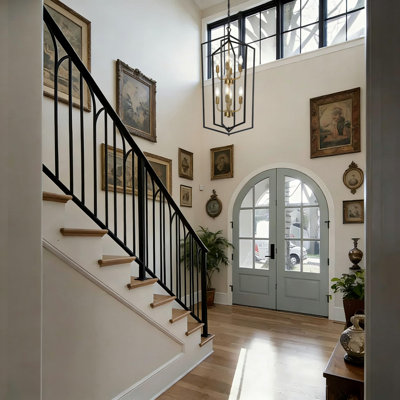 8-Light Dimmable Modern Stairway Geometric Cage Chandelier