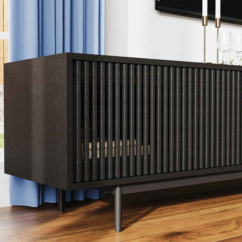 Meuble télé moderne Mid-Century, H 21,26 po x l 95 po x P 18,89 po, Noir