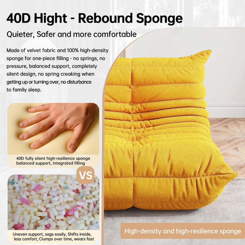 38" W Bean Bag Chair Sofa No-assembly Teddy Fabric Sofa Perfect For Bedroom, Study, Or Living Room, Yellow Teddy