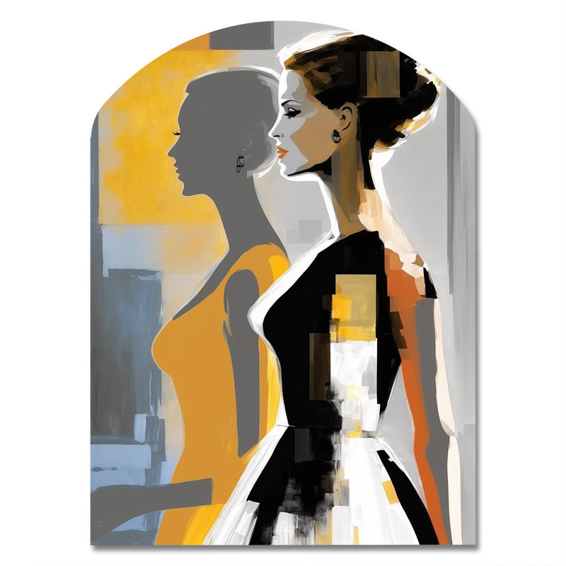 Silhouette de femme gracieuse I - art mural moderne femme asymétrique - forme d'arche, H 34 po x l 25 po