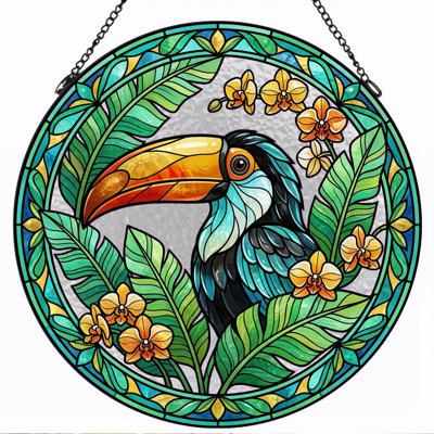 Panneau de vitrail Toucan Tropical - H 12 po