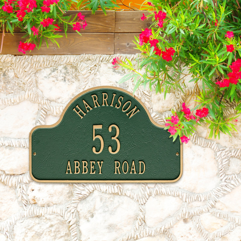 Plaque d'adresse murale sur 3 lignes Lexy, Vert/doré, Oui