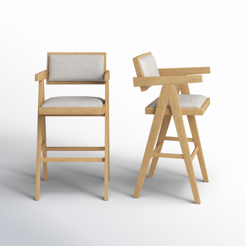 Tabouret de comptoir rembourré Ches avec structure en bois massif (ensemble de 2), Noyer clair