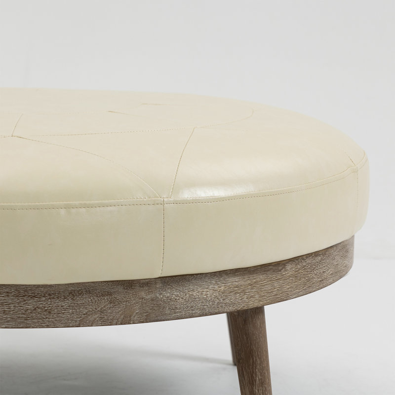 Joevanny Faux Leather Ottoman, Cream Faux Leather