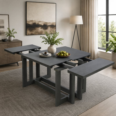 TOPMAX Rustic 82 Inch Extendable Trestle Dining Table
