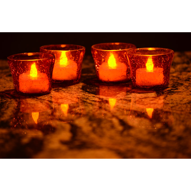 Petit porte-votive en verre grésille, Rouge