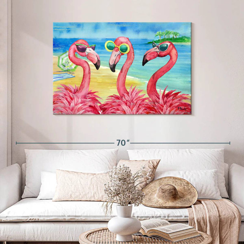 Flamant, copines, horizontal, H 30 po x l 45 po