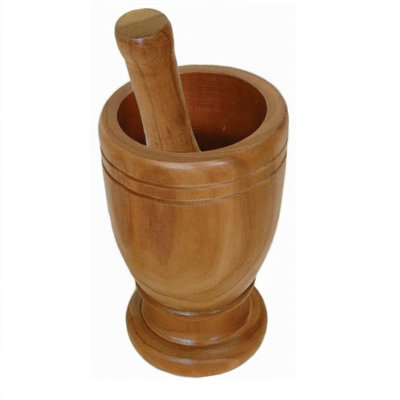 Tall Wooden Mortar & Pestle - 4" Dia X 6.7" High