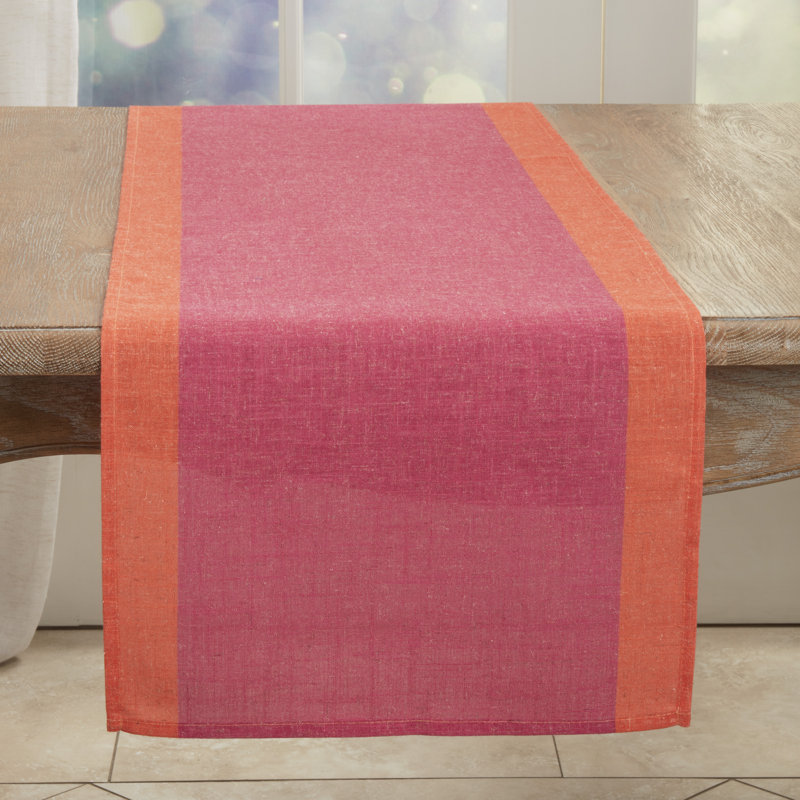 Pink and Orange Polyester Color-Blocked Table Runner