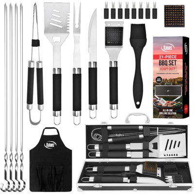 Accessoires de barbecue, cadeaux de papa pour les cadeaux de Noël de Christams, ensemble d'outils de barbecue en acier inoxydable robustes pour barbecue extérieur avec étui et tablier en aluminium, cadeaux d'anniversaire de papa pour mari