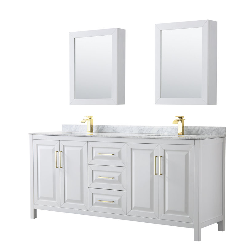 Daria 80'' W Double Vanity, White, Brushed Gold