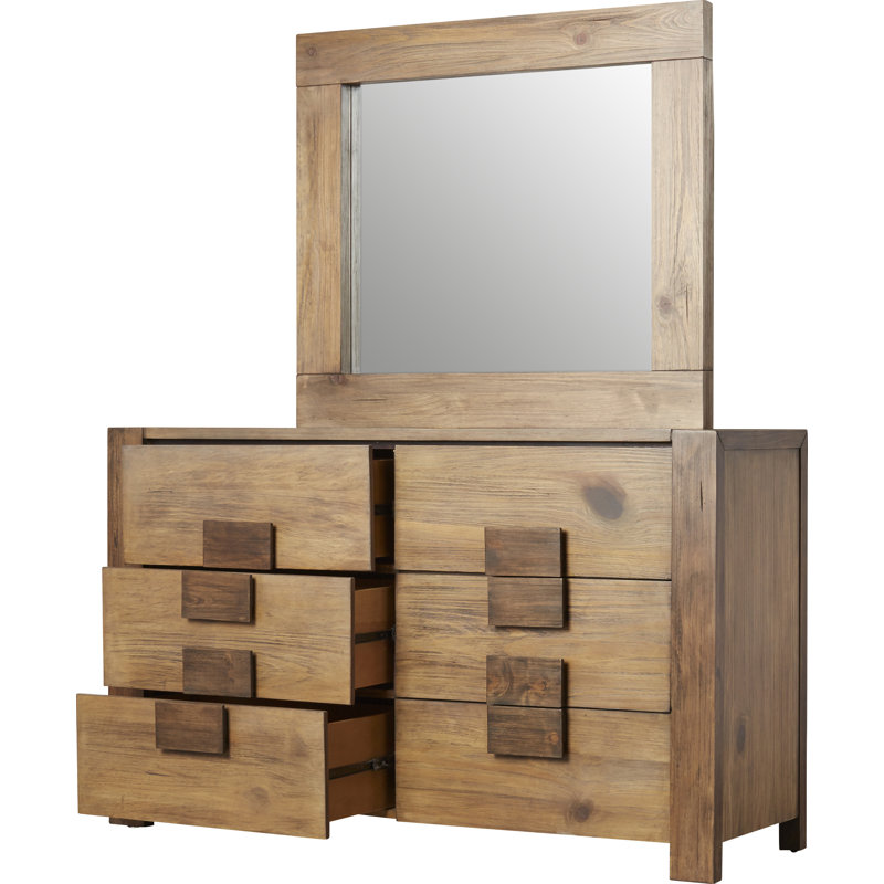 Commode double 6 tiroirs avec miroir Kerrissa, Rustic Natural Tone