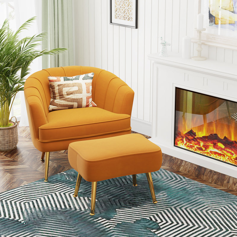 Fauteuil demi-tonneau avec repose-pieds de 26 po Latonia, Velours orange