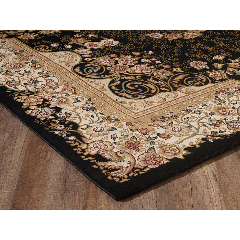 Tapis oriental noir / brun intérieur / extérieur Turkuaz, Rectangle 7 pi 10 po x 10 pi 10 po