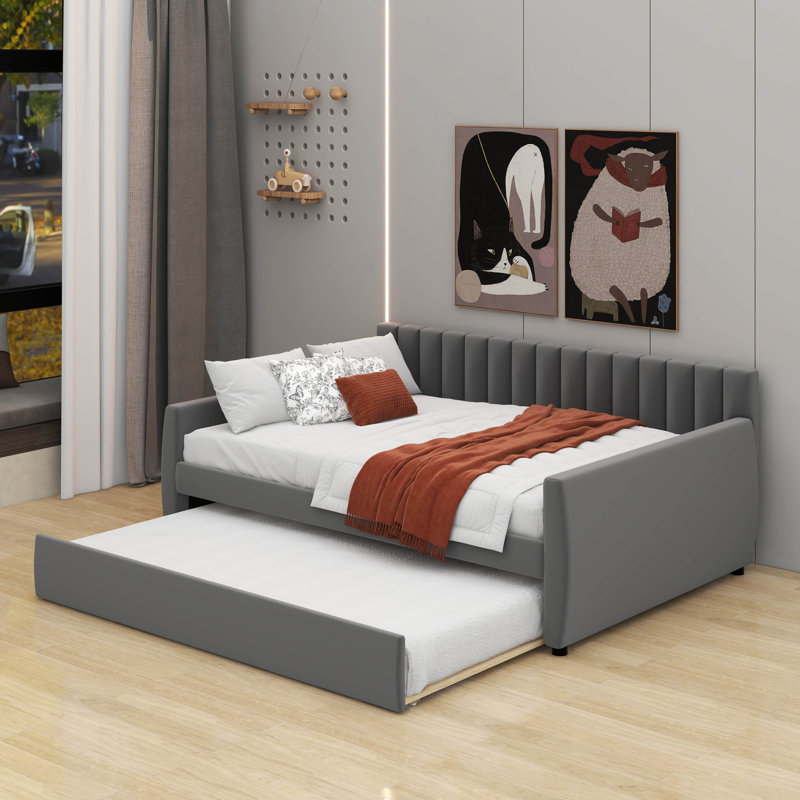 Lit de jour double avec lit gigogne, gris