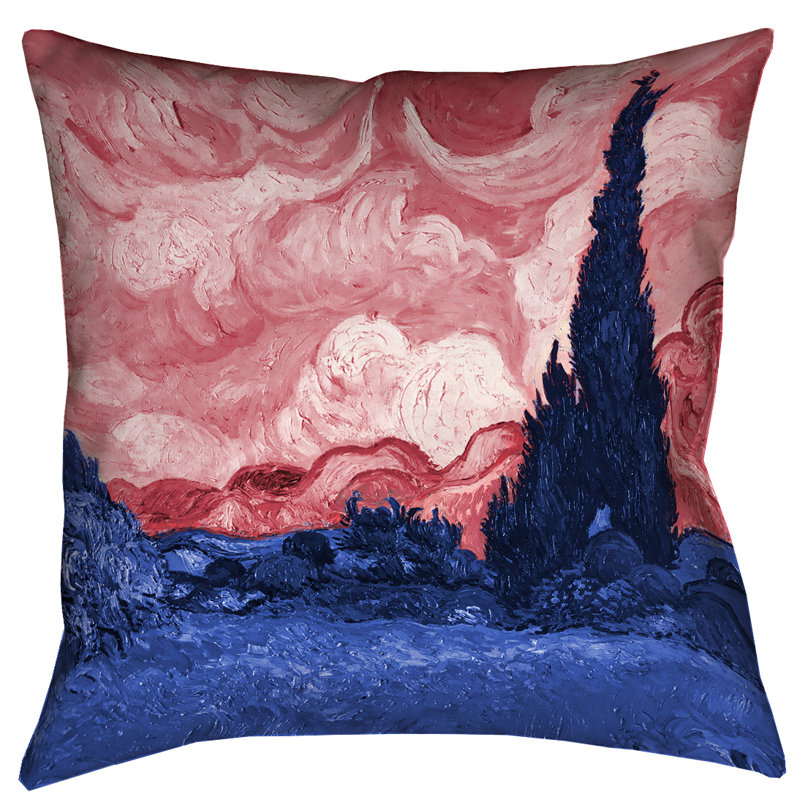Housse de coussin Vincent Van Gogh, 26 po x 26 po, Rouge / Bleu