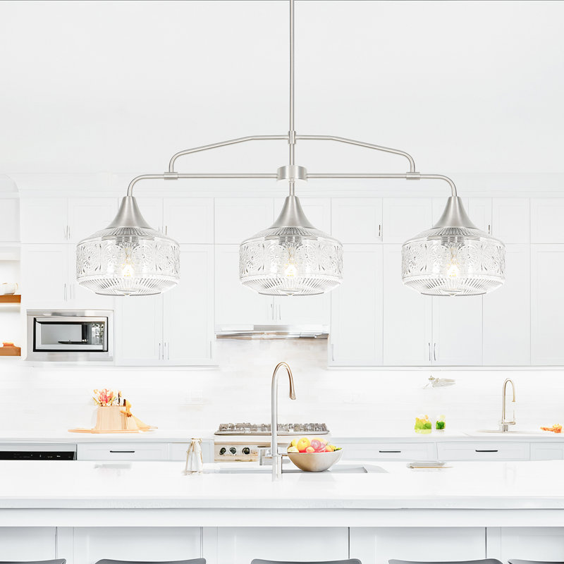 Luminaire suspendu 3 lumières en nickel brossé pour îlot, Nickel brossé