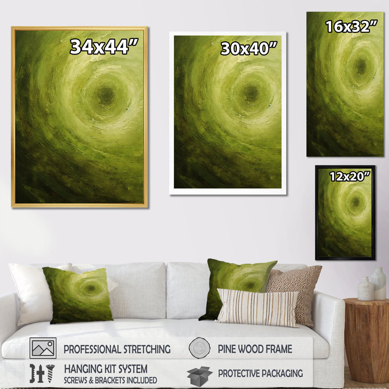 " Green Orbit Spiral I ", Black Picture Framed Canvas, 40" H x 30" W x 1.5" D