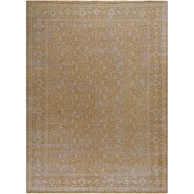 Kerman Hand Knotted Wool Abstract Area Rug in Beige, Rectangle 9' x 12'