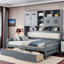 Lit de jour en bois tout-en-un Bellinger avec 2 tiroirs, armoires et tablettes-856040727-856040721