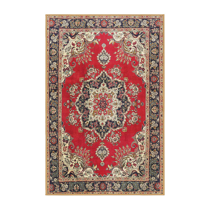 Tapis traditionnel rouge / beige, Rectangle 4 pi x 6 pi