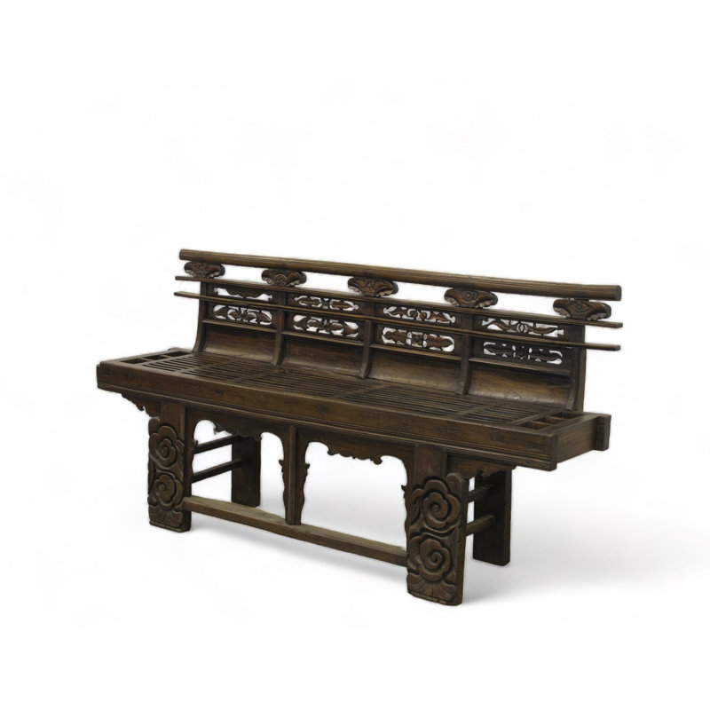 Causeuse antique chinoise avec dossier et pieds sculptés à la main