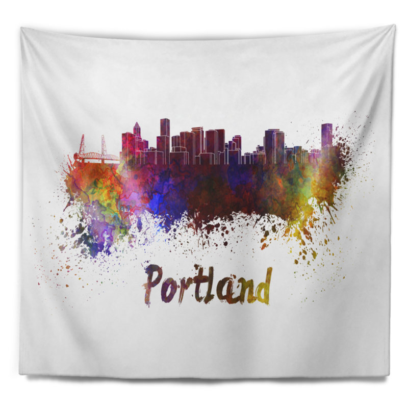 Tapisserie de skyline de portland Cityscape, H 32 po x l 39 po