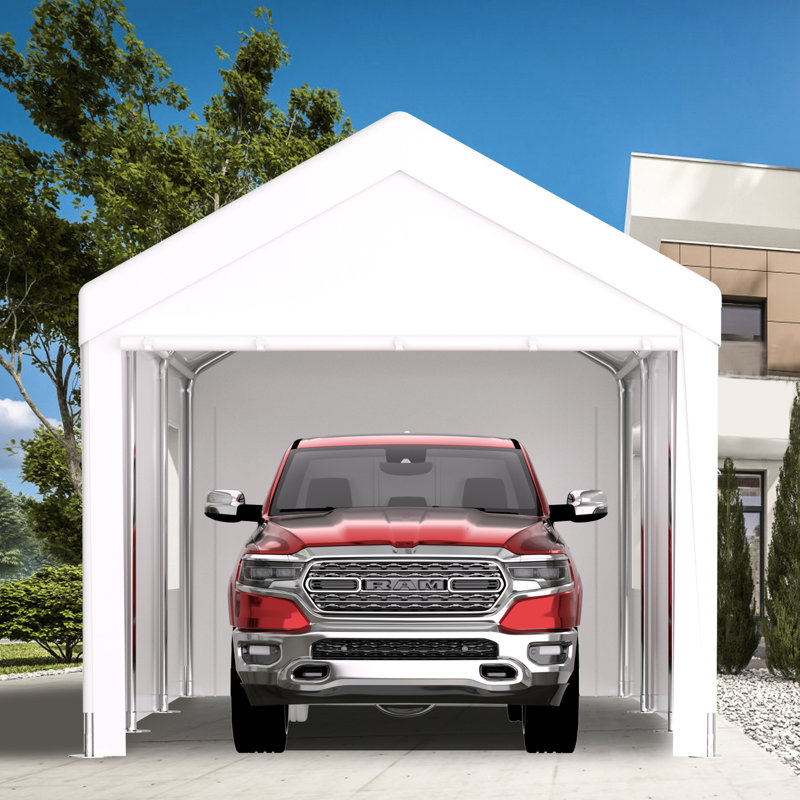 Garage portatif 12 pi x 20 pi avec structure en acier galvanisé. 2 portes, 4 fenêtres ventilées. Auvent protégé pour les outils de voiture, de camion, de bateau et de jardin. Auvent facile à assembler. La structure, les portes et l'évent s'estompent