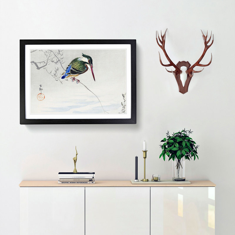 A Kingfisher by Ohara Koson - Framed Print, 45cm H x 63cm W x 2cm D, Black Framed