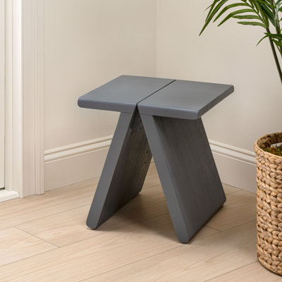 Jack Handcrafted Solid Wood Accent Stool, Minimalist Dark Gray A-Frame Backless Vanity Seat and Living Room Footstool, 15.75"
