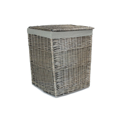 Wicker Square Laundry Basket with Sage Lining