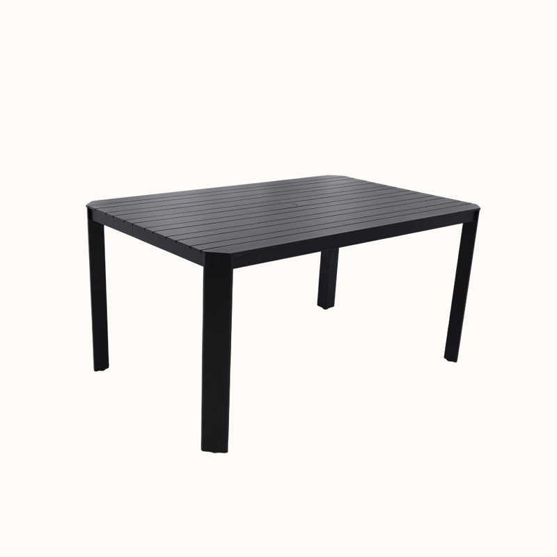 Modern Outdoor Aluminum Table With Alternating Wide And Narrow Slats, Angled Corners, Umbrella Hole, And Adjustable Non-slip Pads 
