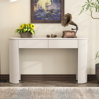 Table d'entrée avec design cannelé, console moderne avec rangement, plateau ovale et 2 tiroirs pour l'entrée et le salon