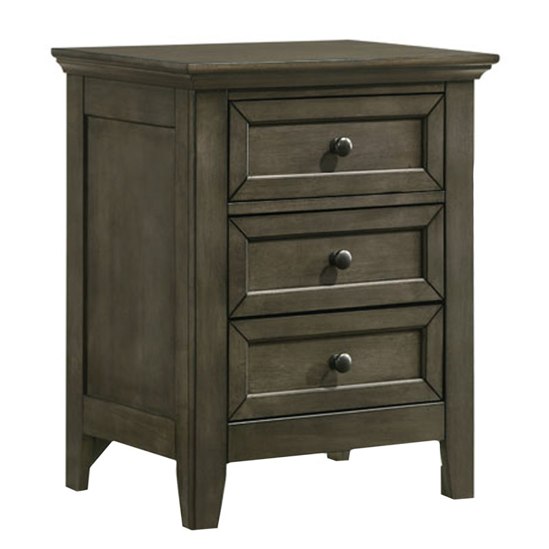 Gray Transitional 3-Drawer Solid Wood Nightstand