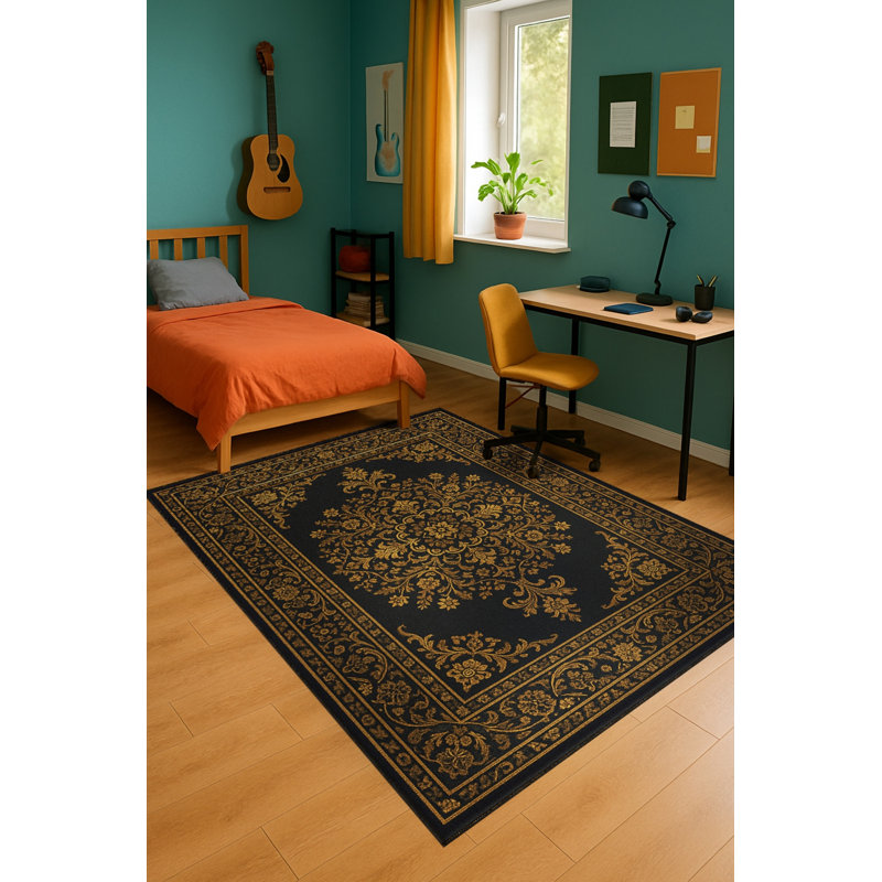 Tapis tissé orange traditionnel Mosso, 3'11" x 5'11"