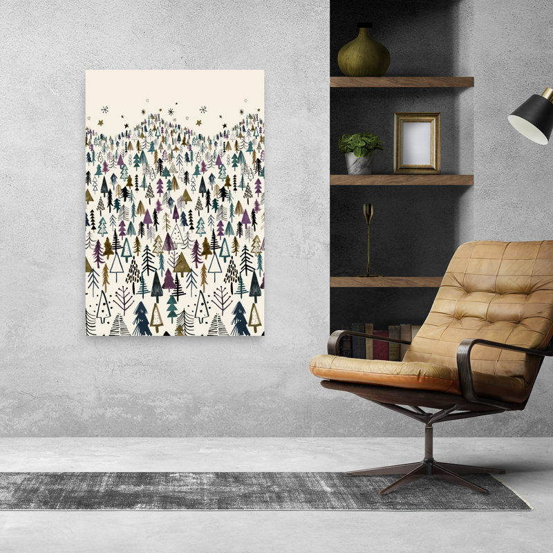 Whimsical Christmas Forest Whimsical Abstract Contemporary Christmas Tree Evergreen Tree Pine Tree Forest Landscape Wall Art Print