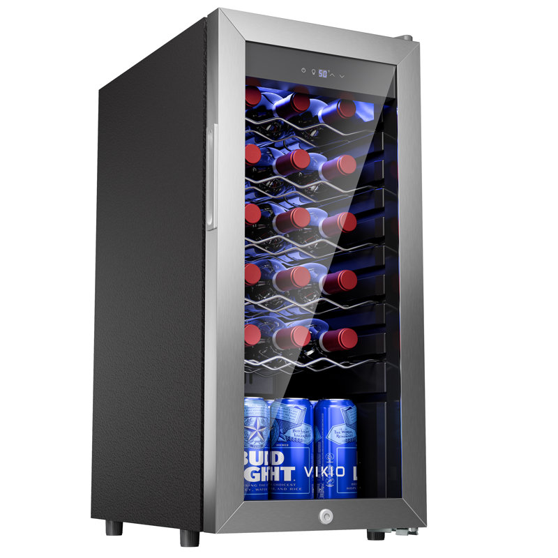 Refroidisseur à vin autoportant de 18 bouteilles avec compresseur à zone unique, commande tactile, lumière DEL bleue et porte en acier inoxydable