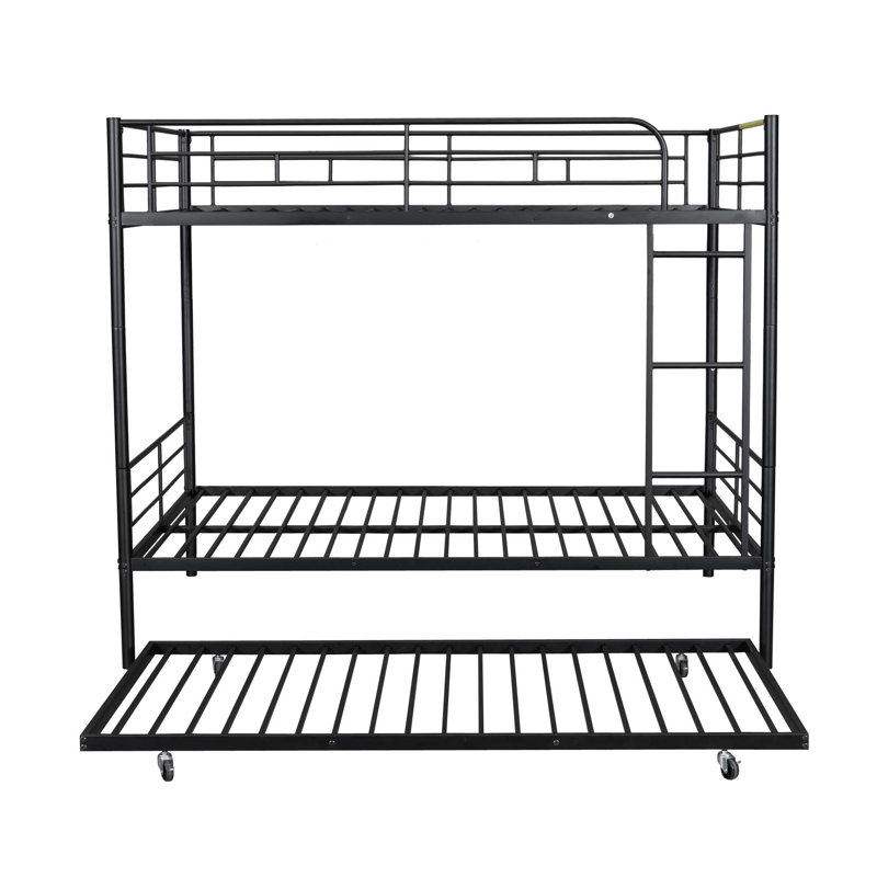 Metal Bunk Bed With Trundle, Black, Full Over Full