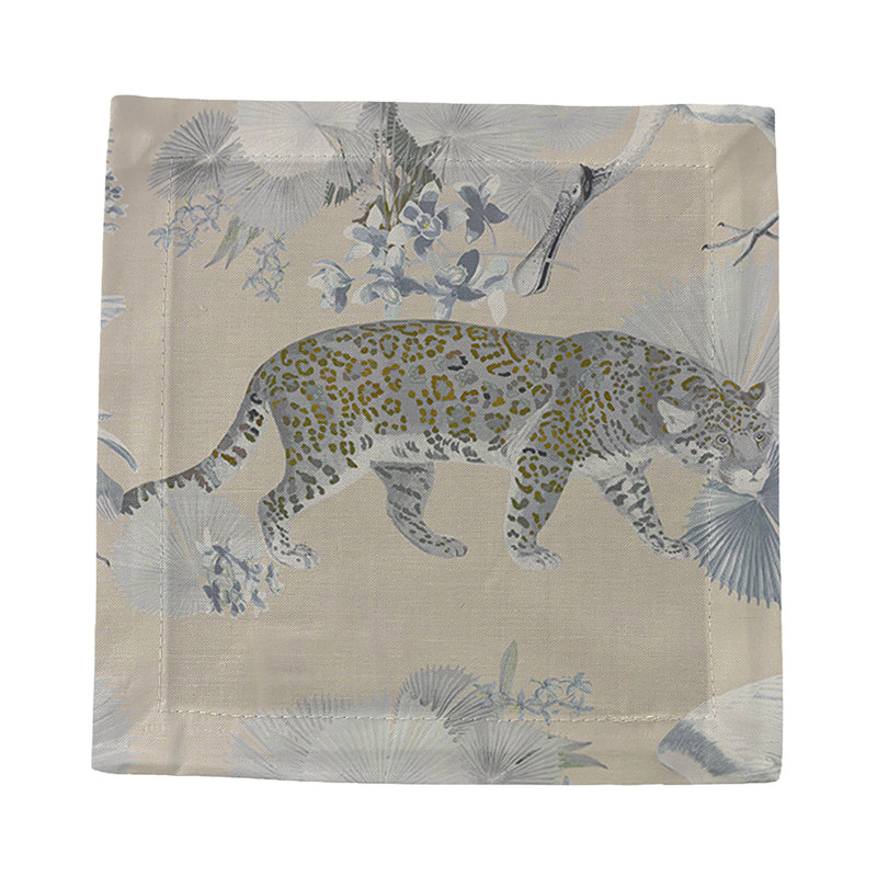 Leopard Walk Cotton Sateen Cocktail Napkins, Cream