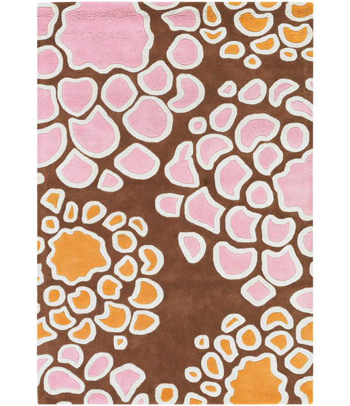 Stoltz Authentic Hand-Tufted Handmade White, Pink & Orange Floral on Brown Wool Indoor Area Rug, 5' x 7'6"