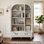 Bibliothèque de 67 po de hauteur avec portes en verre, vitrine à 4 niveaux avec tablettes réglables, blanc