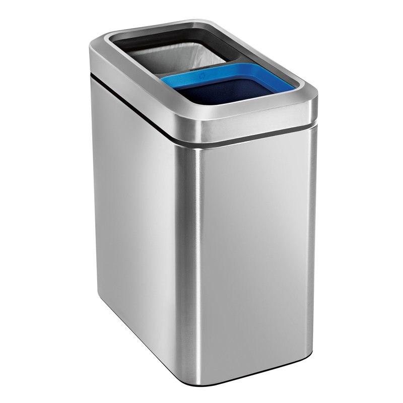 Simplehuman 20L (10/10), Slim Open Office Recycling Bin, Brushed Stainless Steel