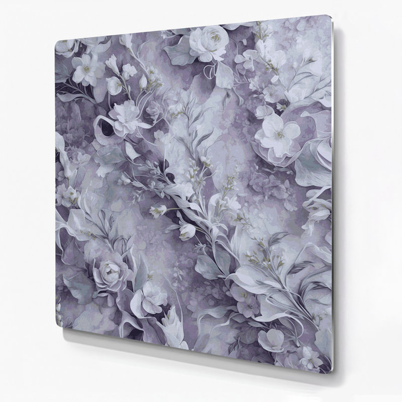 Aquarelle florale 4, art mural gris en métal