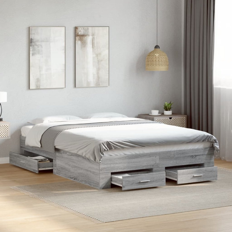 Yamna Engineered Wood Bed Frame, UK Double - DE 135 x 190 cm, Grey Sonoma