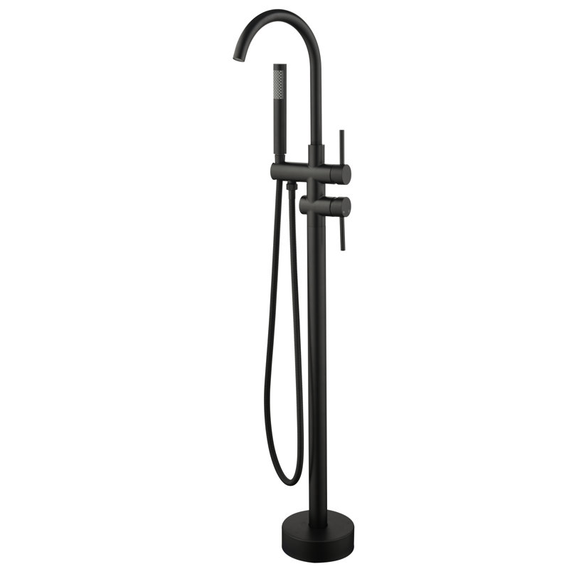 Robinet de baignoire noir mat avec douche à main et bec mobile à 360 degrés pour robinet autoportant pivotant en profondeur