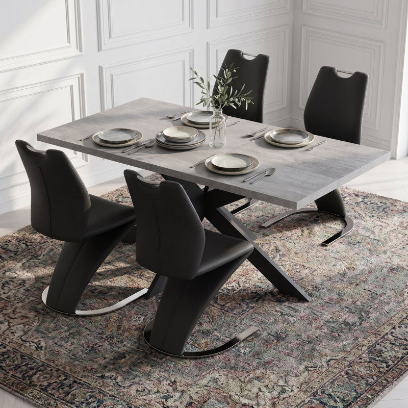 Modern Kitchen Dining Table Set, Extendable Dining Table With Dining Chairs, 30”H x 63”L x 35.4”W