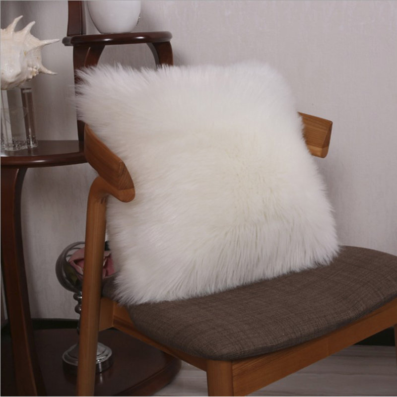 (Cover Only) Pack of 1 Nordic Square Faux Fur Pillow Cover, White