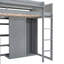 Lit mezzanine simple en bois avec plusieurs tablettes de rangement et garde-robe, gris-345470860