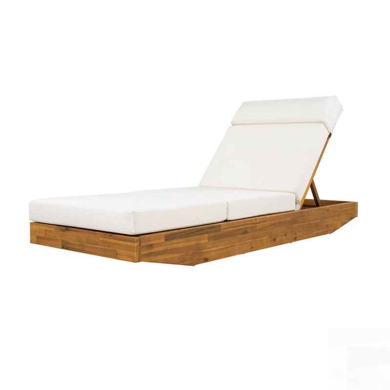 Modern Acacia Wood Outdoor Chaise Lounge With Water-Repellent Cushion & Integrated Headrest, Adjustable & Foldable Design For Patio, Poolside, Garden